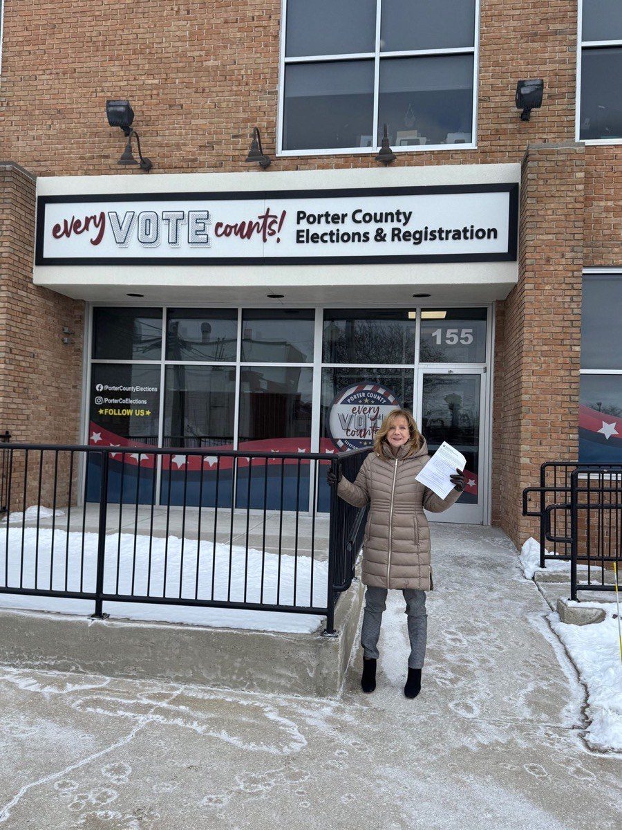 Sue Neff after filing for re-election at Porter County Elections and Registration