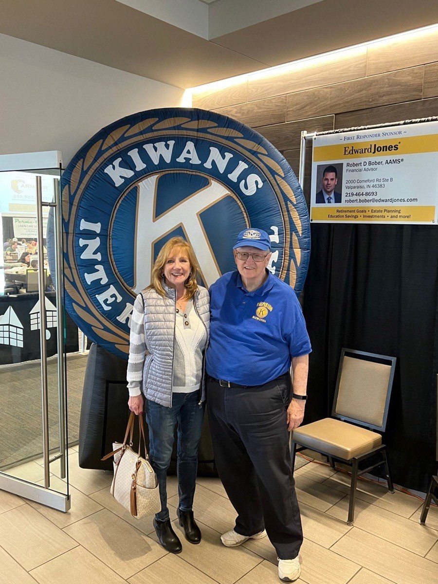 Sue at a Kiwanis breakfast with Ken Taylor